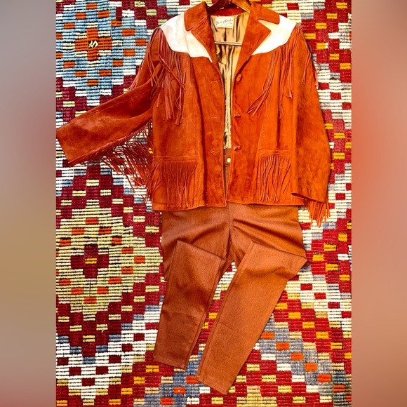 1950 Western Desert Suede fringe leather jacket pants skirt suit H Bar C museum - Picture 10 of 16